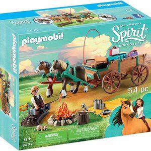 PLAYMOBIL 9477 DREAMWORKS SPIRIT Lucky's Dad with Horses and  Wagon New in Box